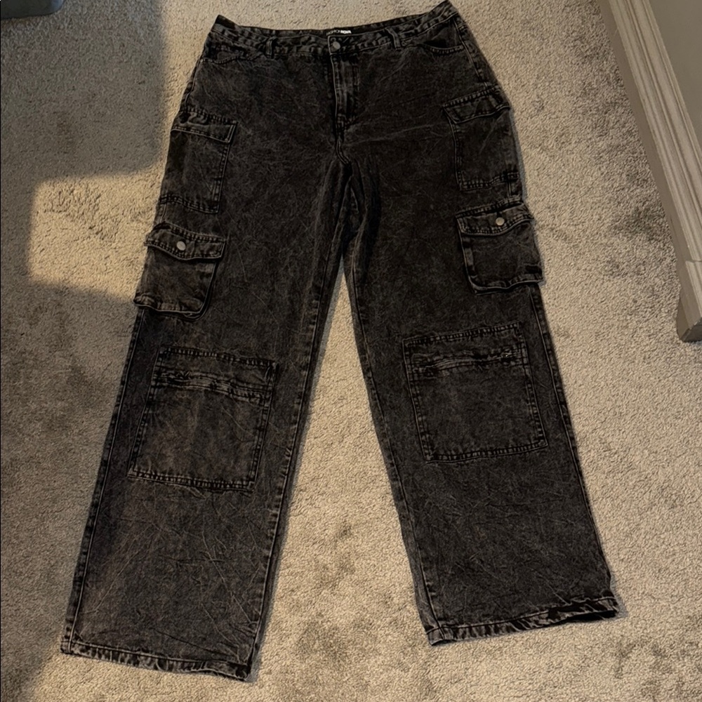 Tall black acid wash Cargo Pants